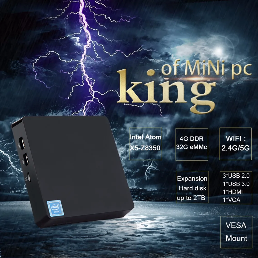 T11 MINI PC Windows 10 Intel Z8350 Atom 4G Оперативная память 64G MEM HDMI и VGA поддержка де вылет 2,5 pouces HDD Win10