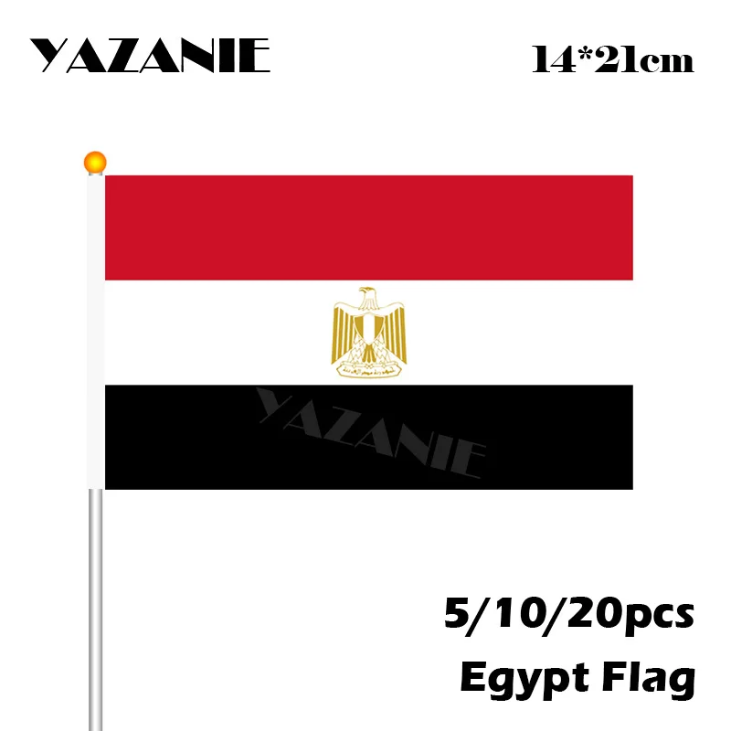 

YAZANIE 14*21cm 5/10/20pcs Egyptian Waver Hand Flag Egypt Hand Flag Free Shipping Quality Polyester National Flag with Pole