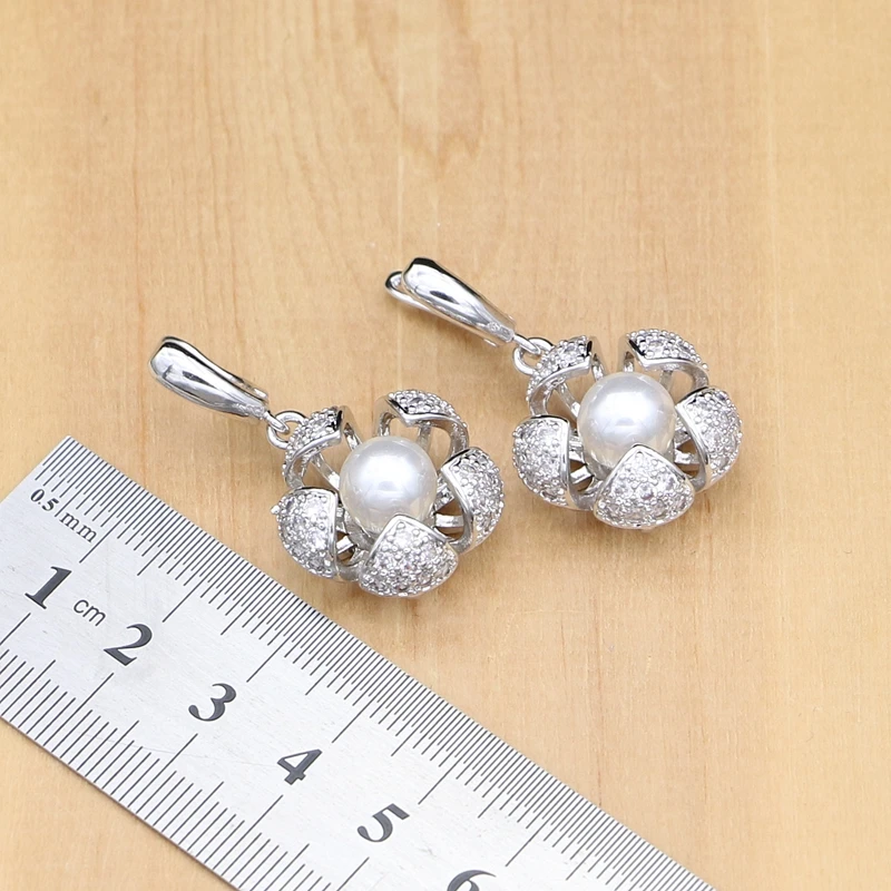 Billige Blume Geformt 925 Silber Schmuck Sets Süßwasser Perlen Mit Zirkon Perlen Frauen Schmuck Set Hochzeit   Verlobung Schmuck