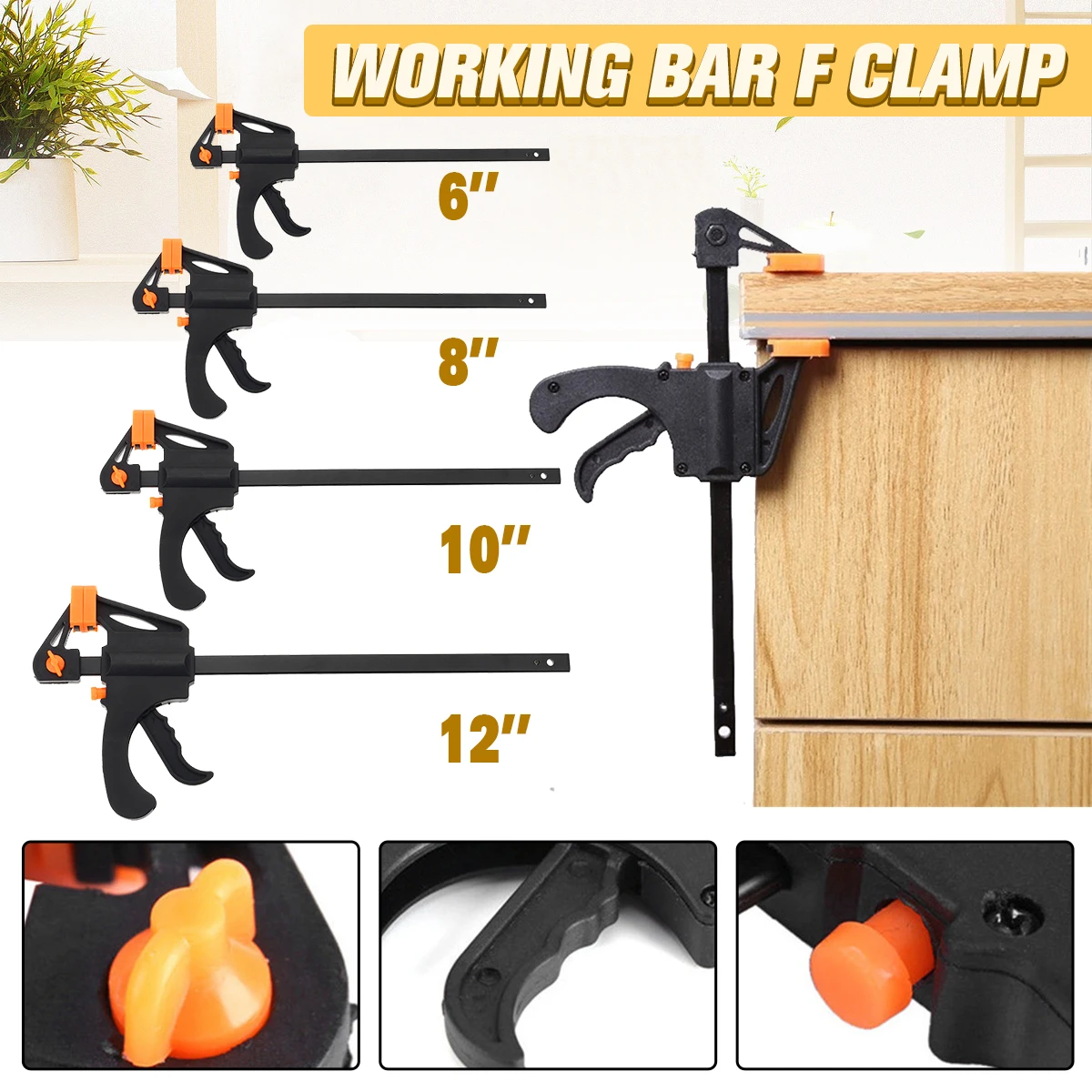 

6/8/10/12 Inch F Clamp Grip Wood Working Bar Release Squeeze Hand Tool Ratchet More-nimble Version Hardened Steel Bar no Rust