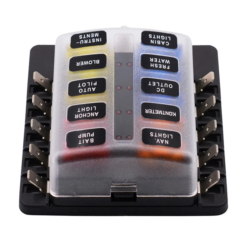 Auto Fuses 10 Way Blade Fuse Box Holder with LED Warning Light for Car