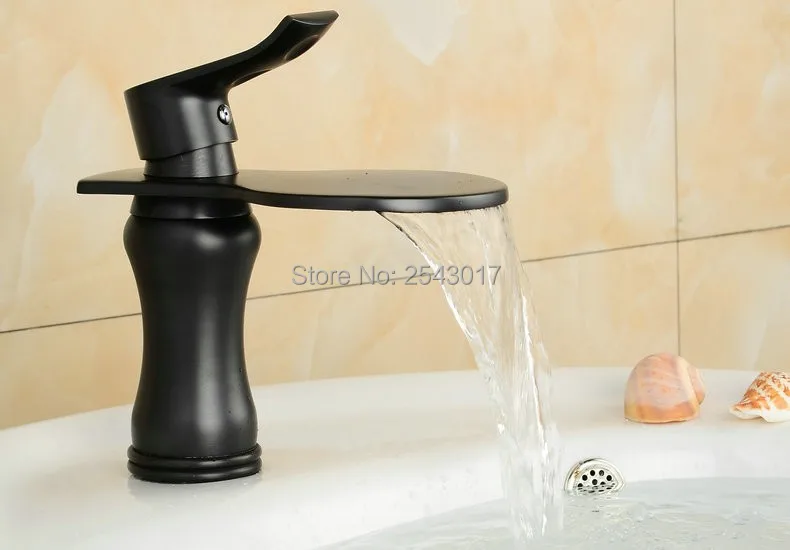 Черный кран на бортике элегантный ванной бассейна кран Водопад Ванная раковина смесители zr310