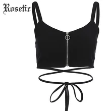 Rosetic, Готический сексуальный бандажный укороченный топ, тонкий, черный, на молнии, с бретельками, на шнуровке, для клуба, для улицы, крутой, темный, летний, женский короткий топ на бретелях