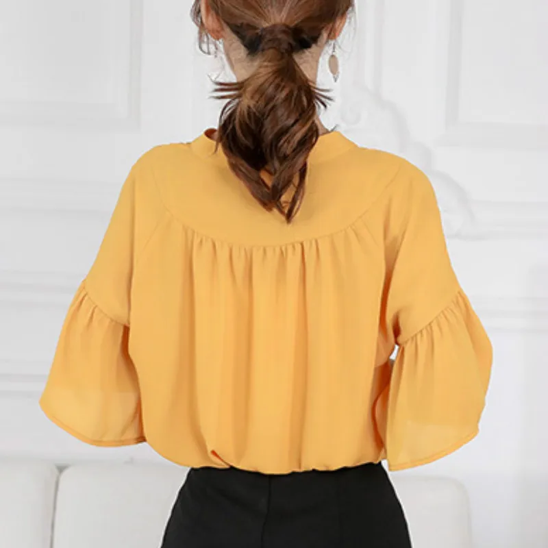 2019 Spring Summer Blouses New Korean Women Ruffles Half Sleeve Shirts Casual Office Lady Loose Tops Fashion Slim Chiffon Shirt 2019 Spring Summer Blouses New Korean Women Ruffles Half Sleeve Shirts Casual Office Lady Loose Tops Fashion Slim Chiffon Shirt