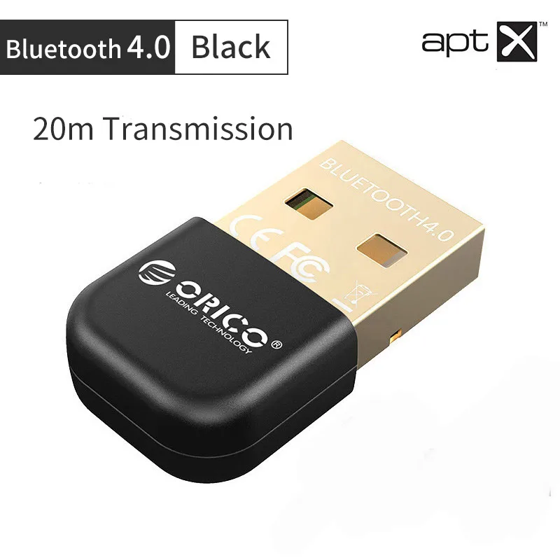 Black ORICO USB Bluetooth адаптер Bluetooth 4,0 ключ aptx музыкальный звуковой приемник адаптер до 20 м беспроводной диапазон для Windows компьютера - Цвет: Black