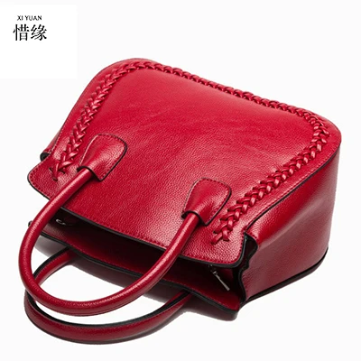 

XIYUAN BRAND Simple Larger Capacity COW Genuine Leather Women SHELL Burgundy shoulder Bag Handbags Tote solid crossbody bag gift