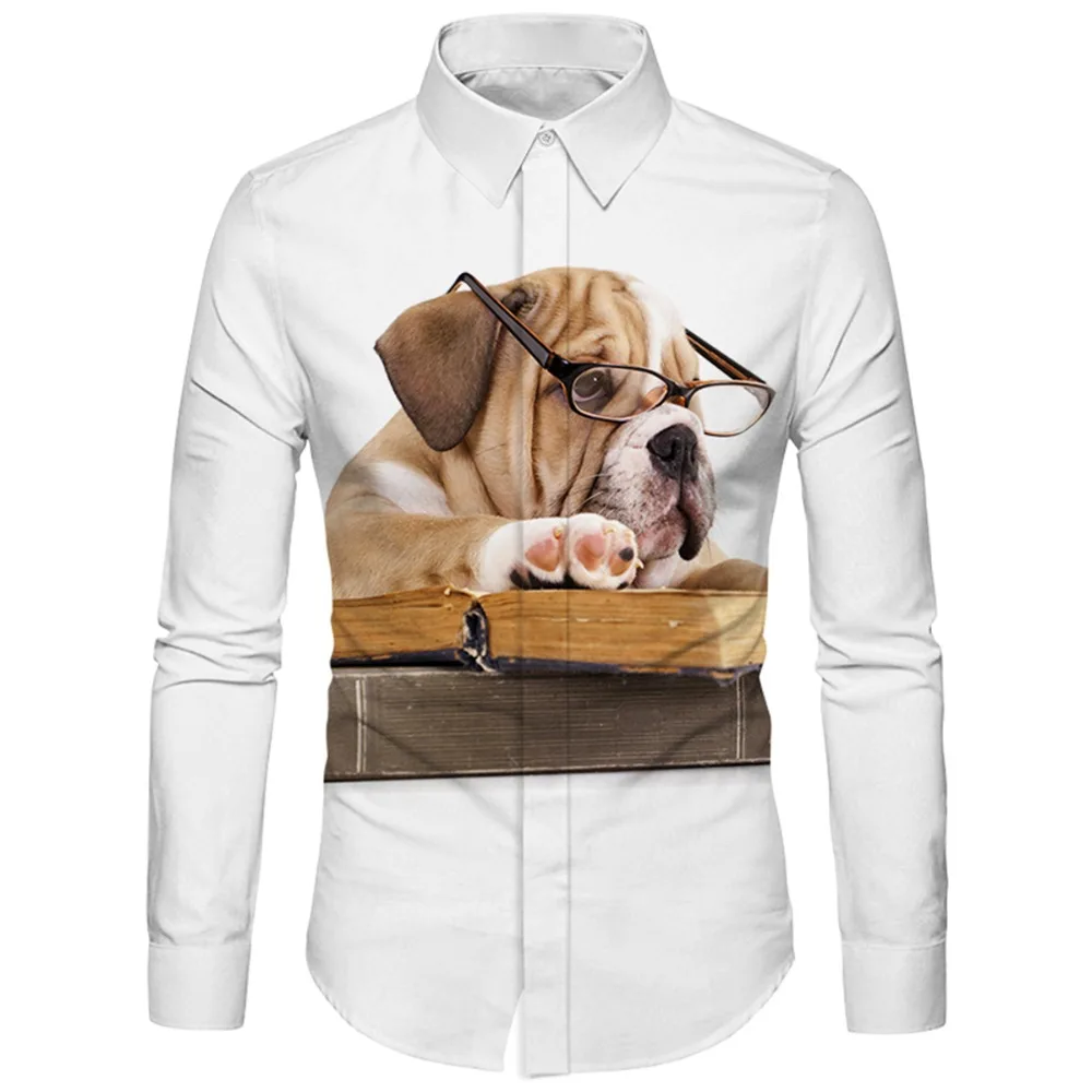 Cloudstyle Neue Design Mode Herren Shirts 3D Gedruckt Bulldog Tragen EINE Brille Tier Hund Streetwear Camisa Masculina Sozialen Shirt