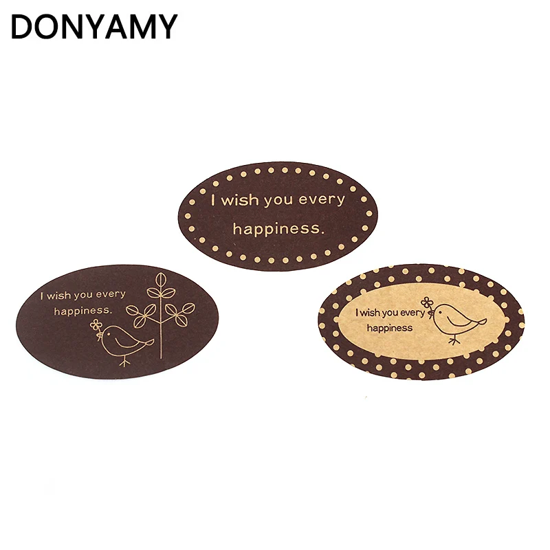 

DONYAMY 90 pcs I wish you every happiness Kraft Sticker Cookie Cake Gift Labels Stickers Kitchen Sweets Party Seal Sticker