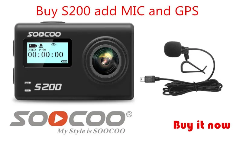 SOOCOO S200 Экшн-камера Ultra HD 4K NTK96660+ IMX078 с WiFi Gryo Голосовое управление внешний микрофон gps 2,4" сенсорный ЖК-дисплей