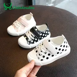 Claladoudou/12,5-14,5 см Брендовая обувь для мальчика 1 год, черный, бежевый, розовый горошек, модная теннисная обувь для маленьких девочек, детская