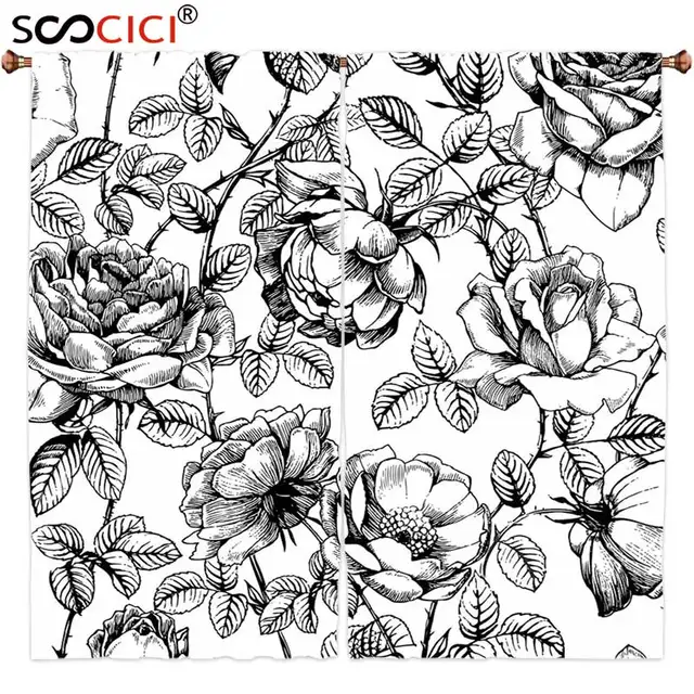 Tirai Jendela Perawatan 2 Panel Taman Bunga Bunga Mawar Romantis