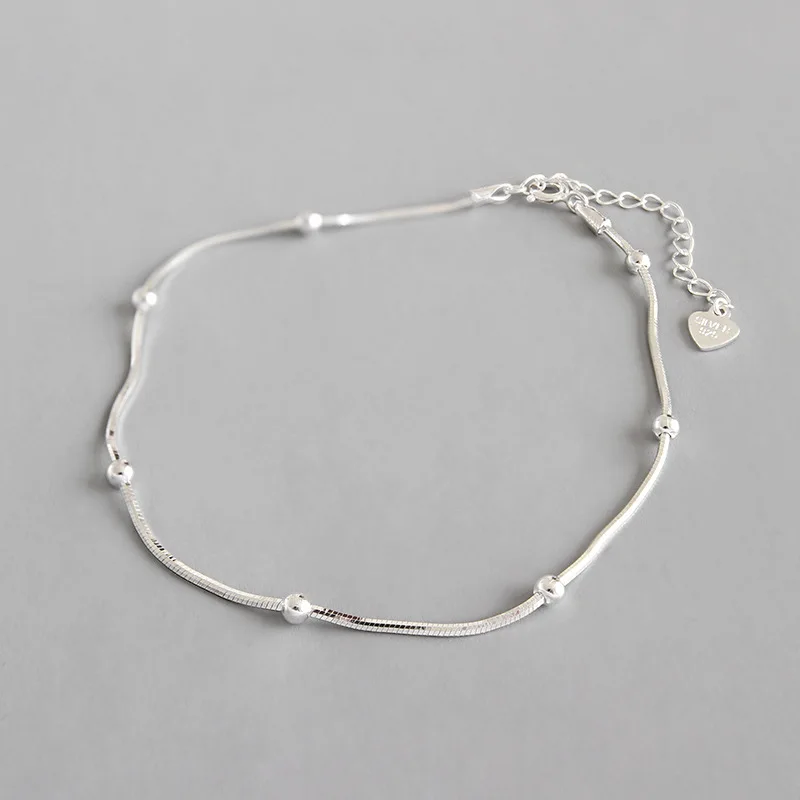 

Authentic 925 Sterling silver snakebone chain & SMALL lucky round ball beads Anklet Bracelet Adjust fine Jewelry TLS127