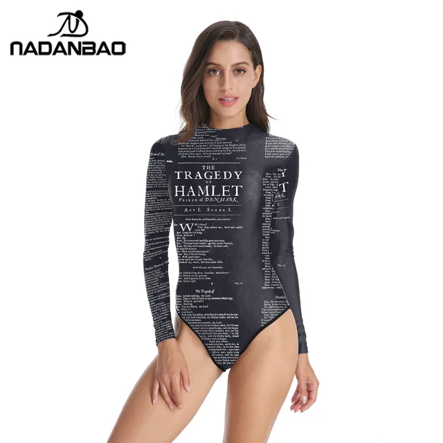 Stay Stylish in the One Piece Swimsuit Long Sleeve Zippered Surfing Bathing Suit Magazine Printed Women Swimwear Bodysuit Swim Suit Y02035