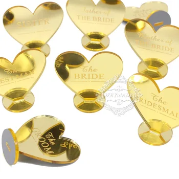 

Personalised Custom Name Wedding Gold Mirror Place Setting Name Plaques Table Decorations Party Heart Table Place Card Decor