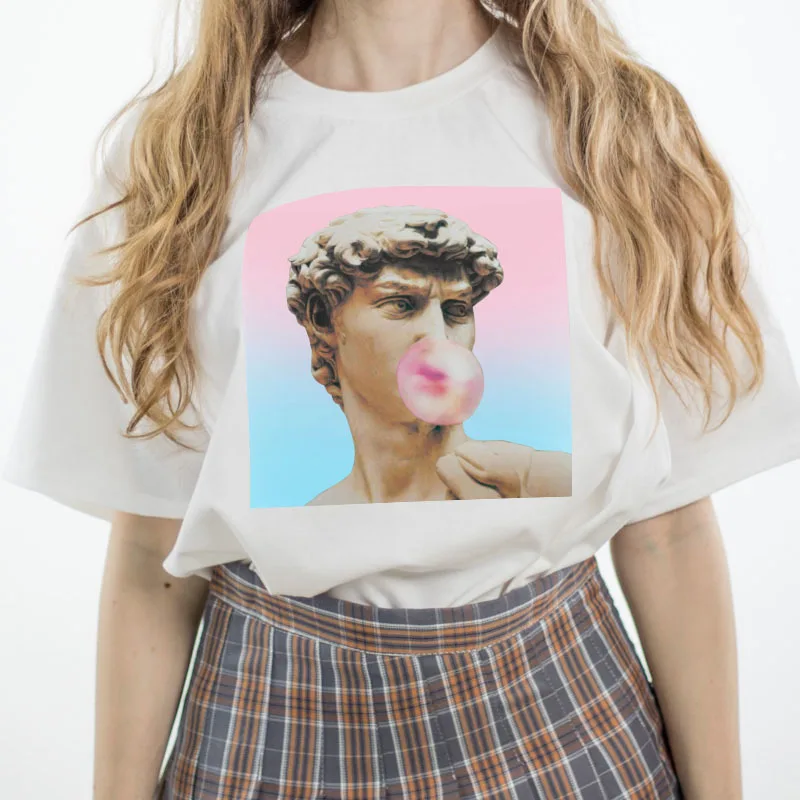 

Olevo David Michelangelo Summer Short Sleeve Tees Printed Statue Bubble Gum Chewing Harajuku tshirt Plus Size New T-shirt Tops