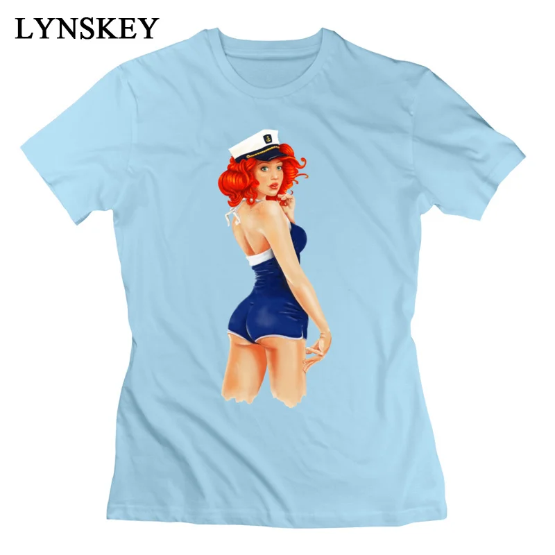 LYNSKEY Designer Women T-Shirts Crew Neck Summer Short Sleeve 100% Cotton Fabric Tops T Shirt Pinup Sailor Girl Custom Tee-Shirts purple