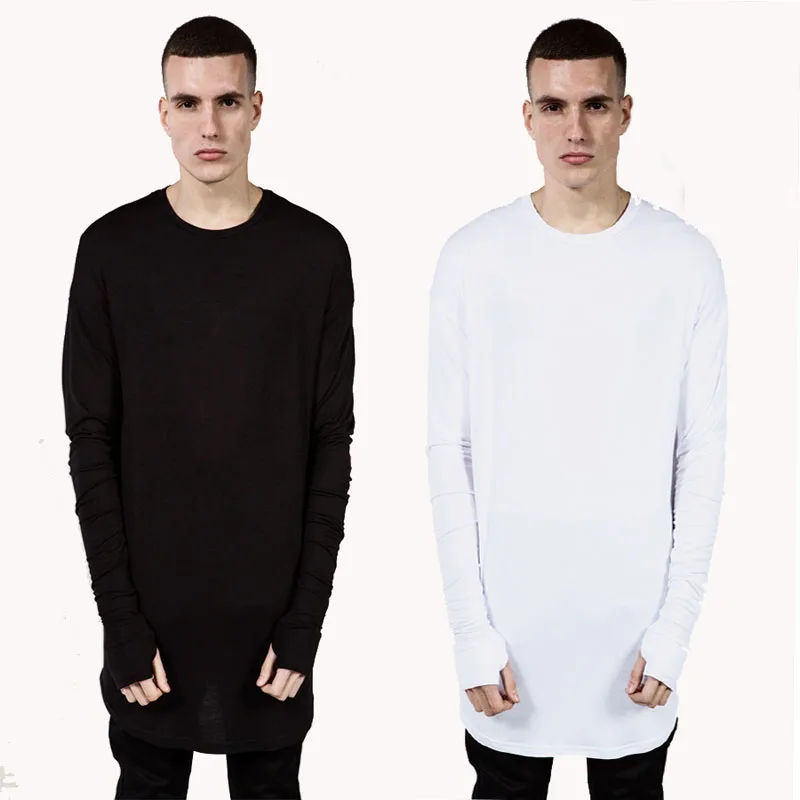 

Trendy Men's Side Split Hip Hop Thumb Hole Cuffs Glovers Long Sleeve Tyga Swag Style Top Tee T Shirt Cotton O-Neck Men Clothes