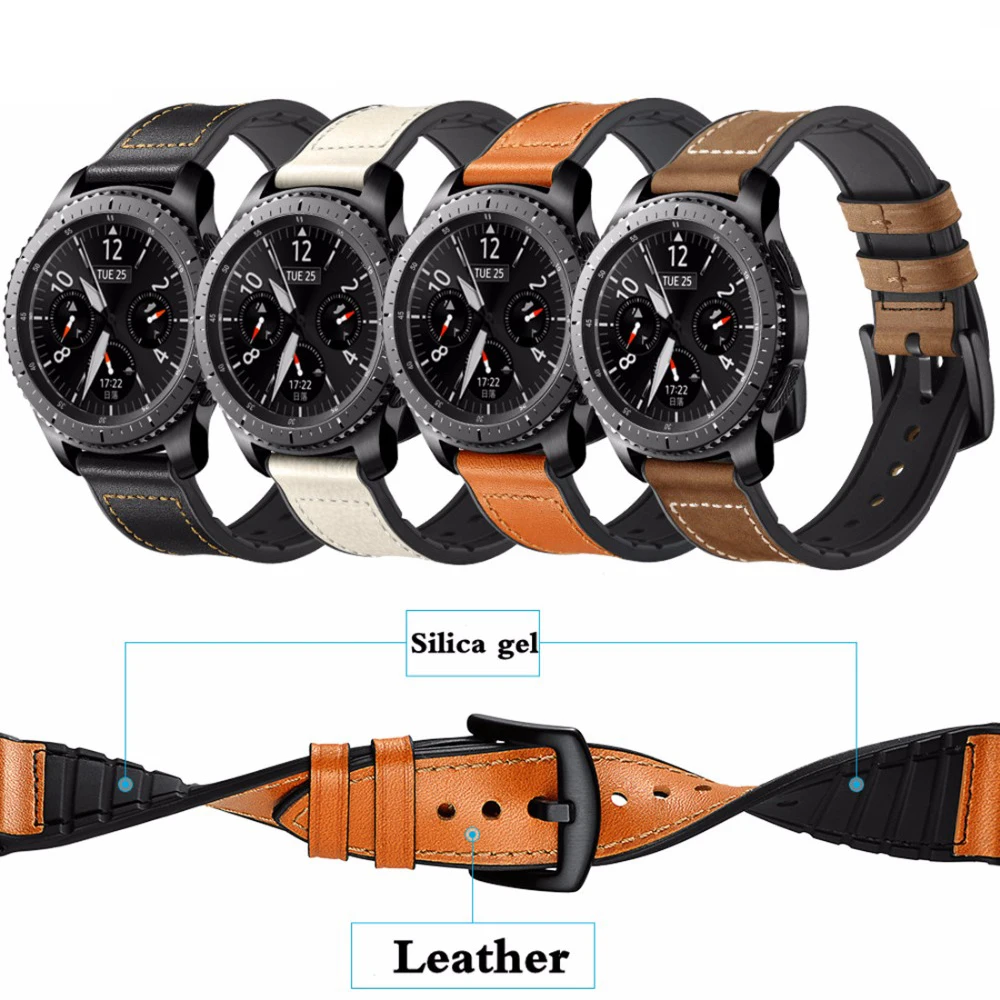 Billige Lederband Für Getriebe S3 Frontier Samsung Galaxy uhr 46mm 42m huawei watch gt strap 22mm uhr band correa armband gürtel 20mm