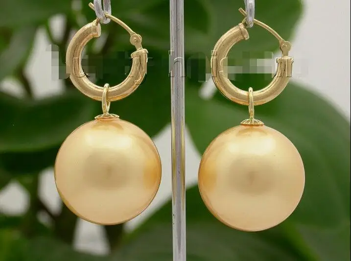 

Wholesale price 16new ^^^^AAA Dangle big 20mm golden yellow round sea shell pearls Earrings hoop j8664