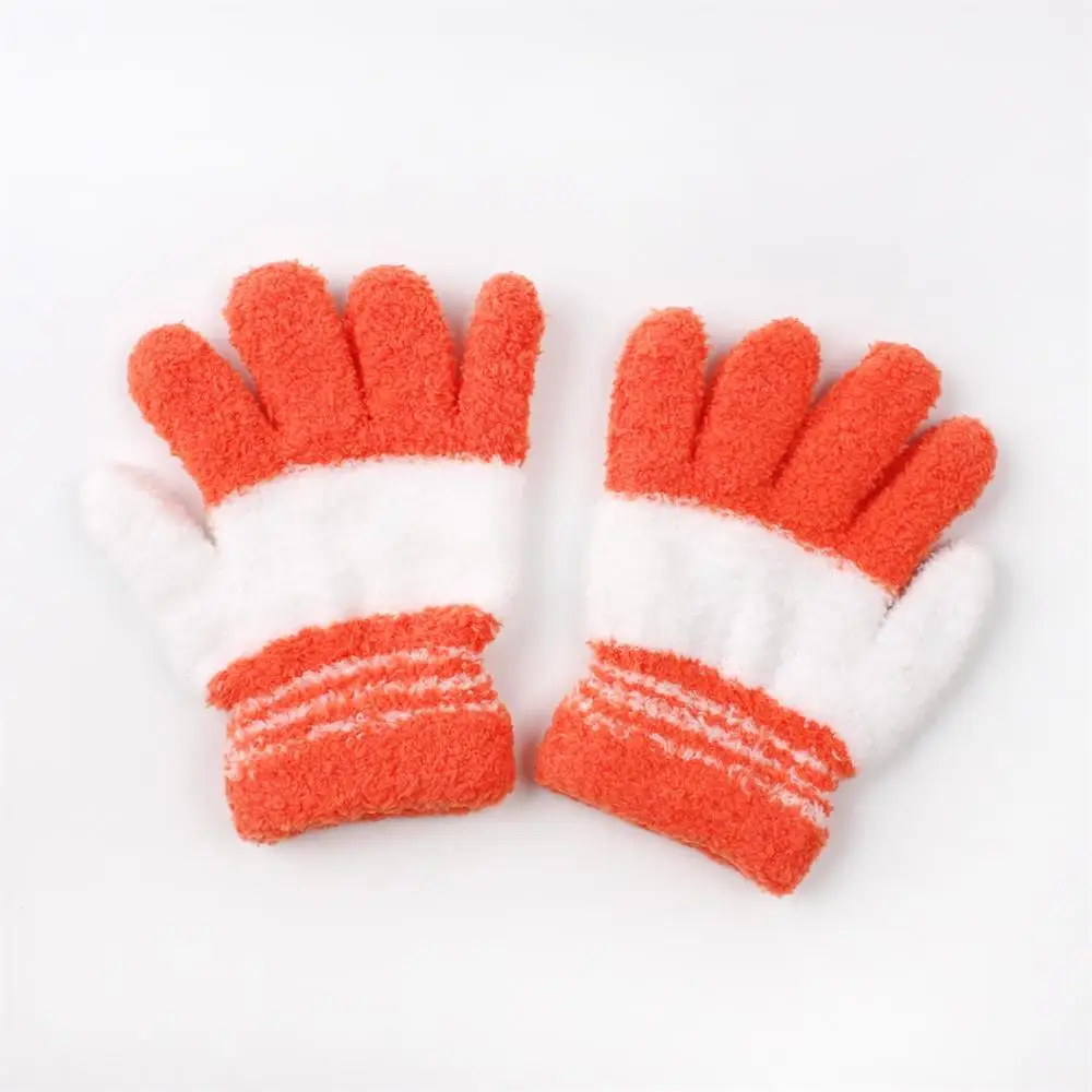 Зимние детские варежки; Детские хлопковые полосатые рукавицы; сезон осень-зима; детские перчатки; теплые коралловые перчатки для мальчиков и девочек; новинка года - Цвет: Orange