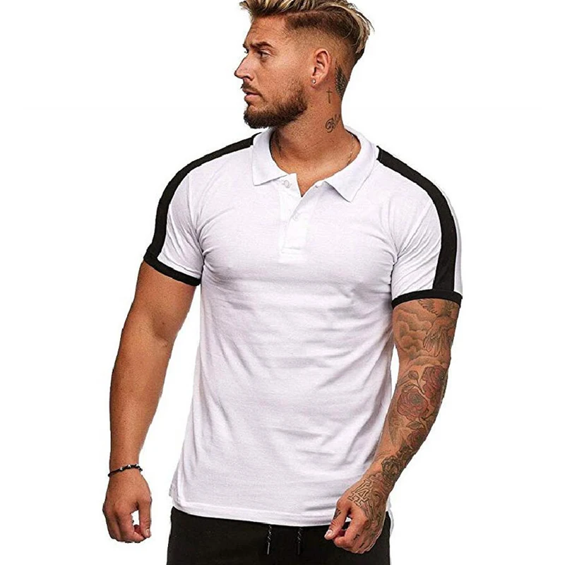 

2019 Summer New Casual Men T Shirt Fitness Bodybuilding Man T Shirt Turn Down Collar Male Tops Tees Dropshipping