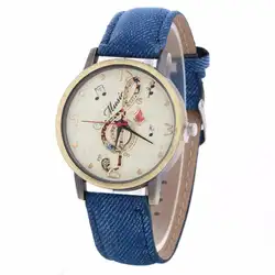 Модные женские часы 2017 Горячая Нотная запись креативный узор кварцевые наручные часы Новый золотой циферблат кожаный ремешок женские часы