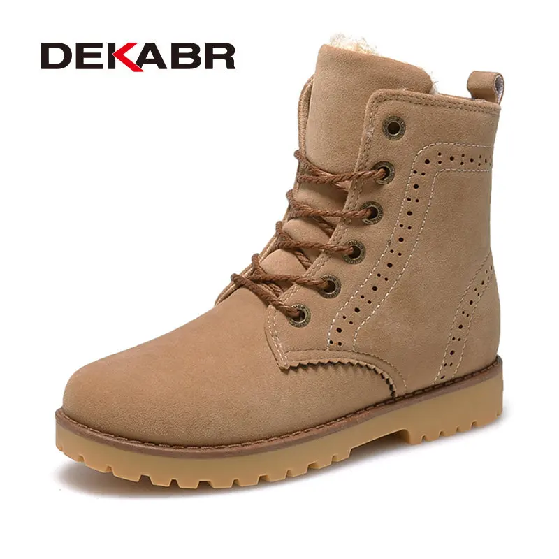 Prix DEKABR Haute Qualité Hommes Bottes D hiver de Neige Chaud Casual Chaussures hommes Bottes En Cuir En Peluche De Fourrure De Mode Unisexe Amoureux Bottes Taille 35 44