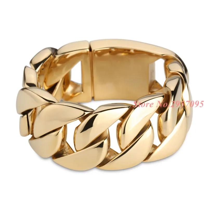 24mm 316L Stainless Steel Bracelet Gold Color Round Curb Cuban Link