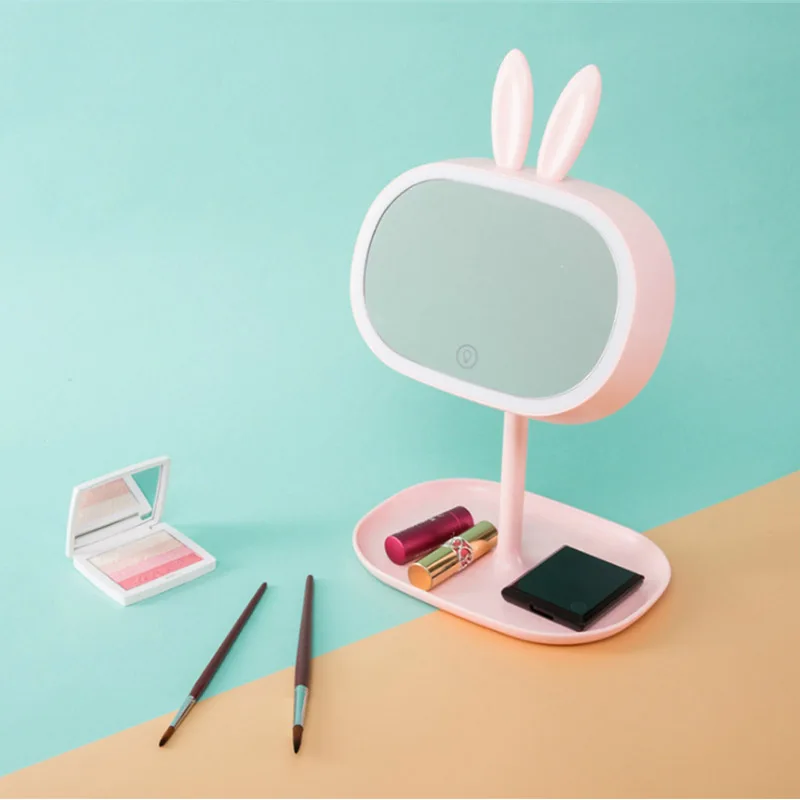 

Cartoon cute LED makeup mirror desk lamp with lights desktop portable folding princess make up square mirrors