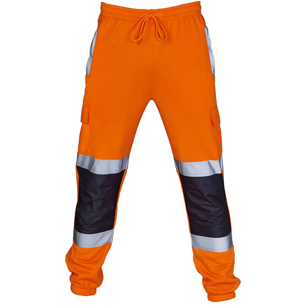Брюки карго мужские дорожные рабочие высокая видимость джоггеры pantalon homme спортивные брюки повседневные брюки d90522 - Цвет: Оранжевый