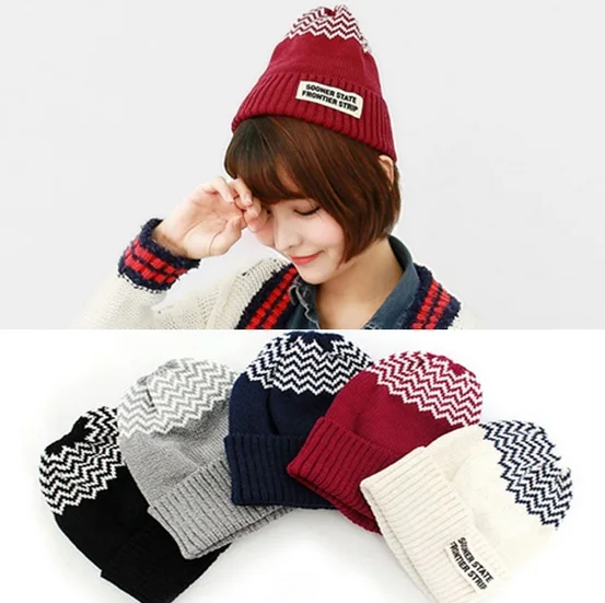 

2017 NEW Autumn and winter brand knitting Warm wool chevron hat warm beanie skullie unisex hat accessories