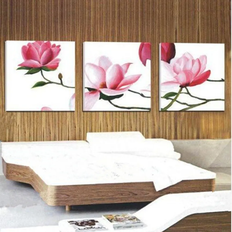 

Modern Home Decor Wall Art 3 Piece Pictures Handpainted Abstract Pink Flowers Oil Painting Handmade Floral Paintings on Canvas