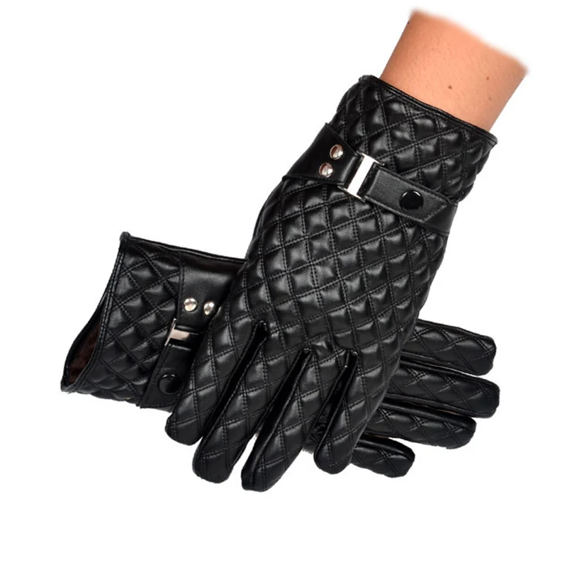 Morewin Новые мужские перчатки из искусственной кожи мужские кожаные перчатки с сенсорным экраном мужские элегантные модные текстовые теплые варежки высокого качества - Цвет: Black