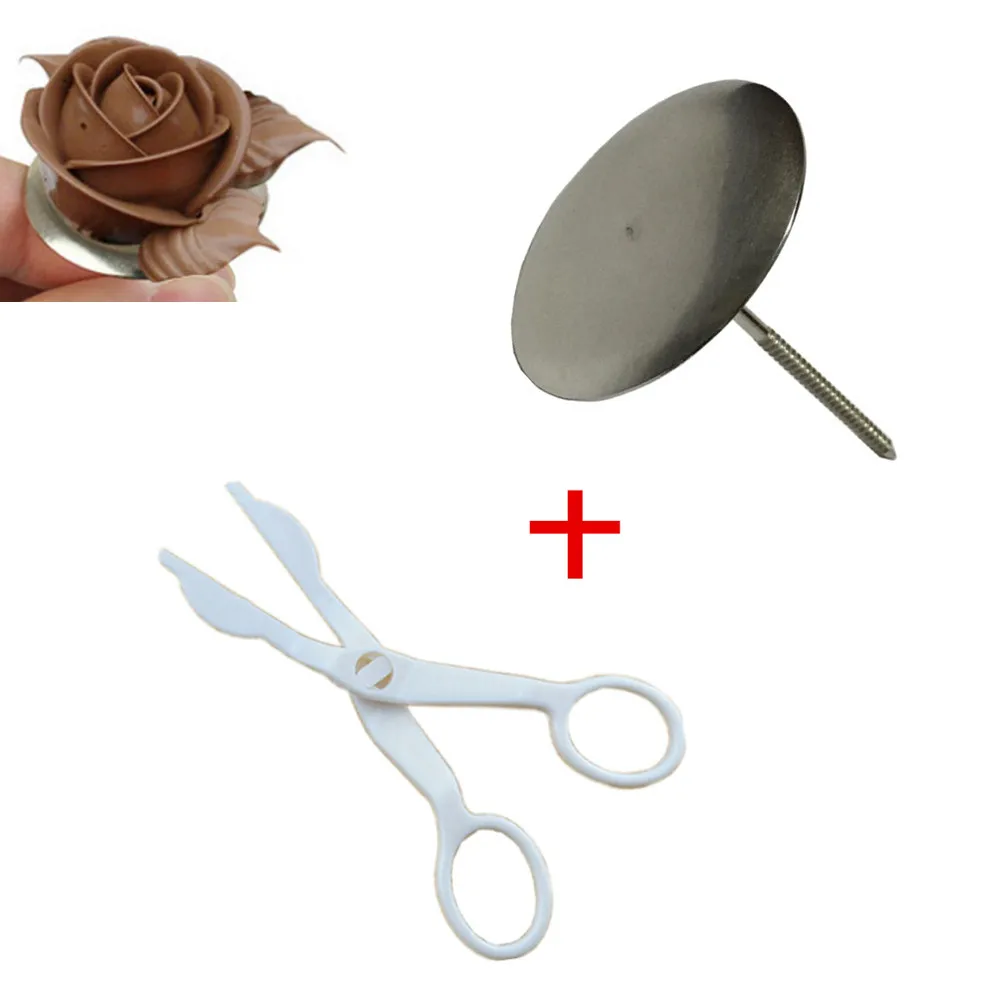 

1pc Large Stainless Steel Cake Flower Needle Cake Icing Cream Decorating Nails Tool + Scissor Fondant Decor Flowers Lifter