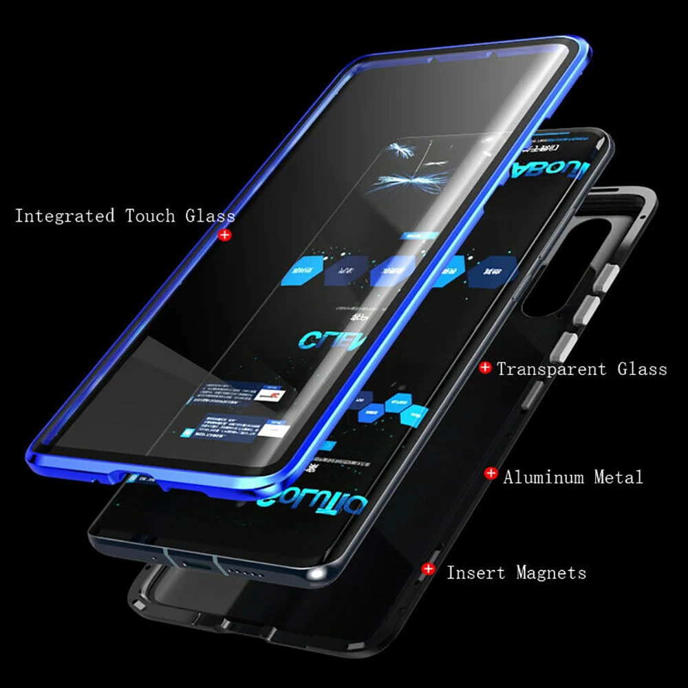 

Double sided glass Magnetic case for xiaomi mi 9 8 K20 pro 9SE 9T PRO Alumium metal 360 degree Full Cover Case