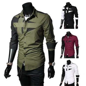 

Men's Shirts fashion 1Pcs Splicing shirt Long-sleeved shirt Men's Collage Shirt Turn-down Collar Capable Concise Leisure