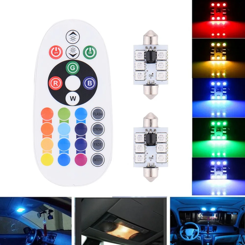 

41MM 5050 6SMD DC 12V Remote Control Car Interior RGB LED Dome car cover styling Lights Bulb Lamp