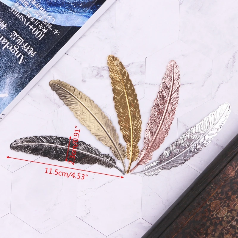 Creative Retro Feather Shaped Metal Bookmarks Page Marker Office School Books