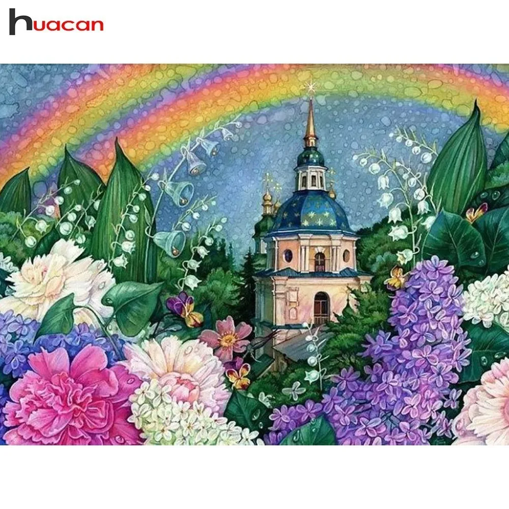 

Huacan 5D DIY Diamond Painting Flower Full Square Drill Wall Sticker Rhinestone Diamond Embroidery Castle Handmade Home Decor