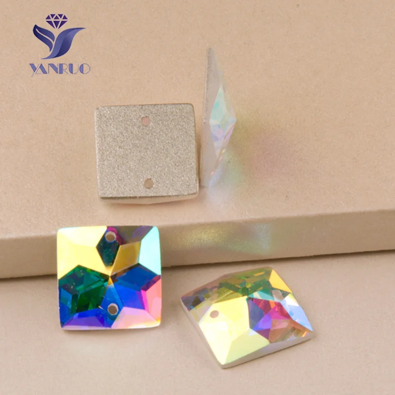 

YANRUO 2310TH Square 40mm 8pcs Big Sizes Flatback Square Glass Mirror Sew On Strass Best Quality For Garment Clothes
