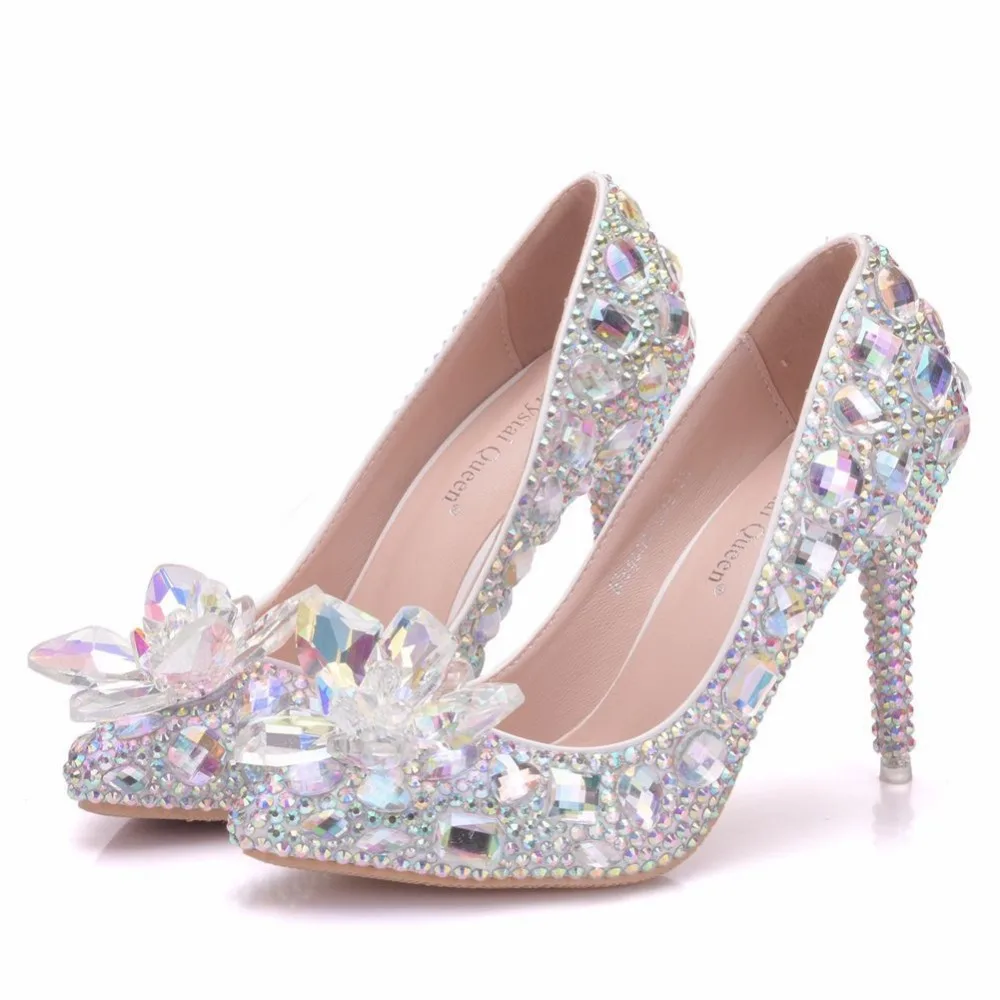 Новая свадебная обувь Золушки на высоком каблуке 9,5 см со стразами женские туфли-лодочки женские элегантные свадебные туфли-лодочки с острым носком и кристаллами