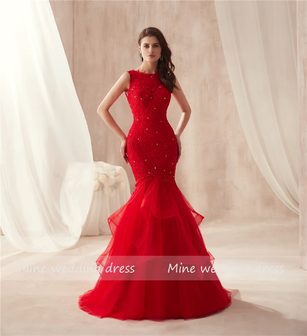 red mermaid trumpet dress