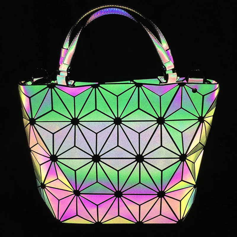 Светящаяся Сумка Женская Геометрическая Сумка Лазерная простая Складная голограмма Повседневная сумка на плечо для девочки-подростка
