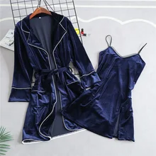 Осень-зима Для женщин, 2 вещи в комплекте, одежда для сна, бархатные теплые халат сплошной ночная рубашка; одежда для сна, одежда для сна для отдыха Пижама, пеньюар