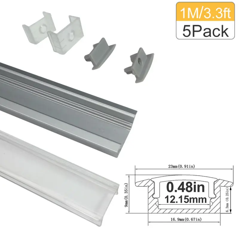 5pack 1M Aluminum Channel Profile With Clear Cover for 5050 3528 LED Strip Light 