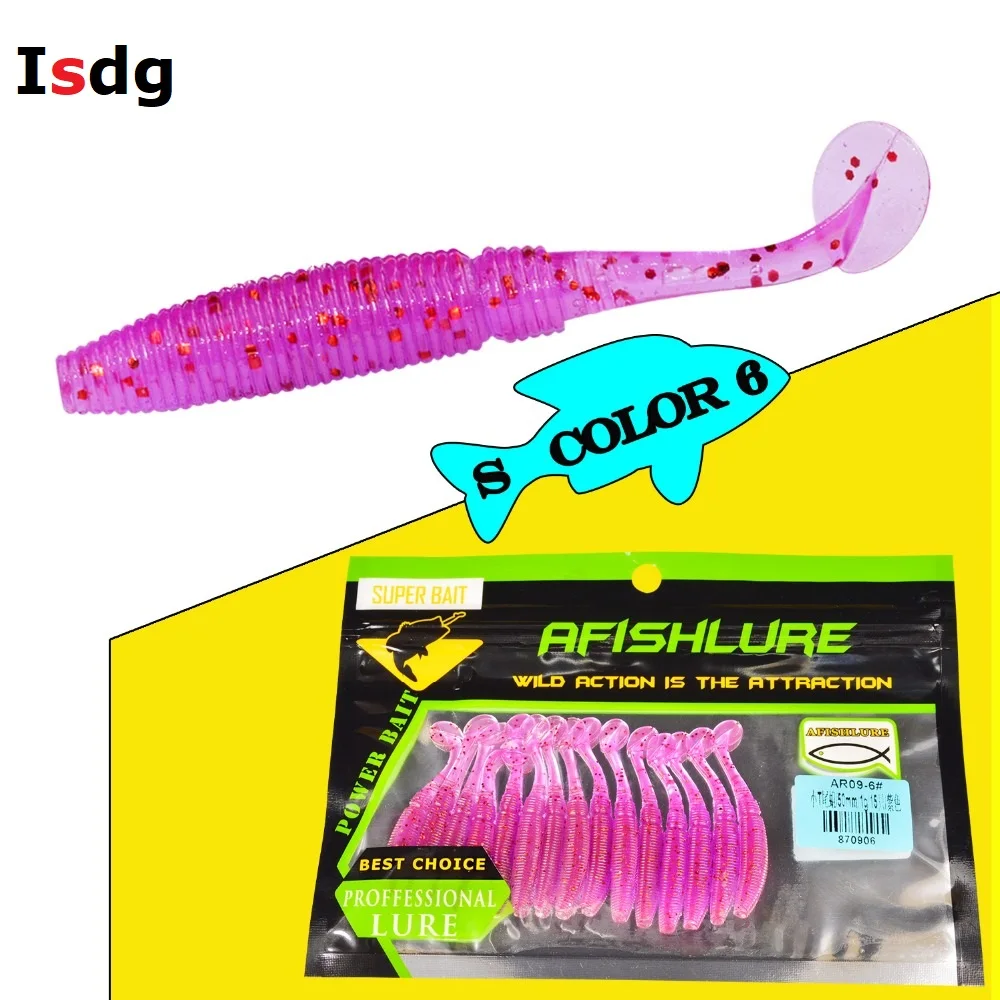 

15pcs/lot T Tail Soft lure 50mm 1g paddle Tail soft Grubs Maggot Plastic Fishing Lure Soft Baits Jig Head Texas Rig bass fishing