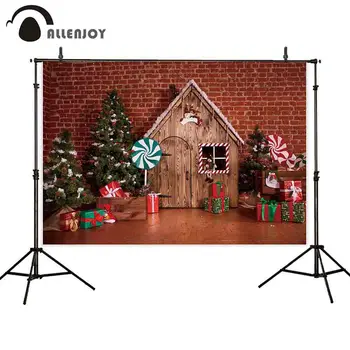 

Allenjoy background for photo shoots Christmas Tree Gifts Toy Wood House Children studio photobooth professional photocall