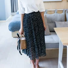 U-SWEARE летние новые юбки дикие корейские женские юбки длинные шифоновые юбки с цветочным узором Faldas Mujer Moda