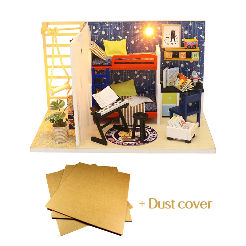 With Dust cover 901 DIY кукольный домик с деревянная мебель для дома головоломка собрать 3d Miniaturas кукольный дом Миниатюрный игрушки для детей S901 - Цвет: With Dust cover 901