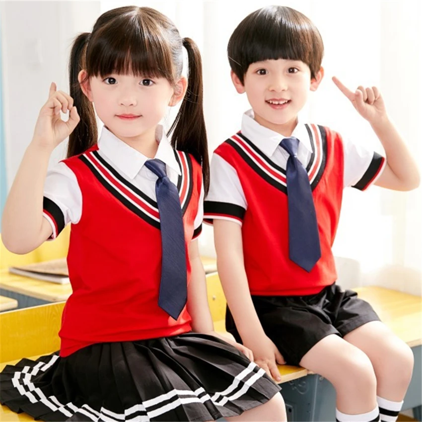 

Kids Japanese School JK Uniform British Student Girl Costumes Short Sleeve Summer 100%Cotton Solid College Class Clothing Set